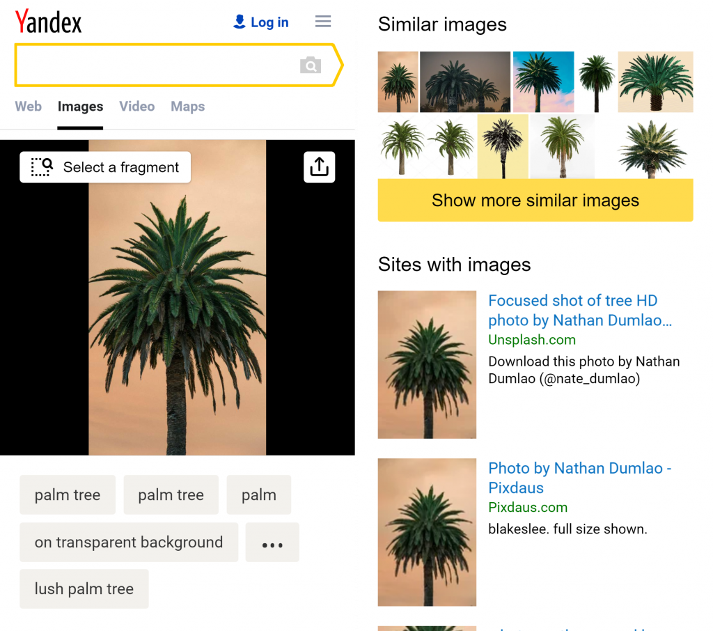 Yandex on mobile image search