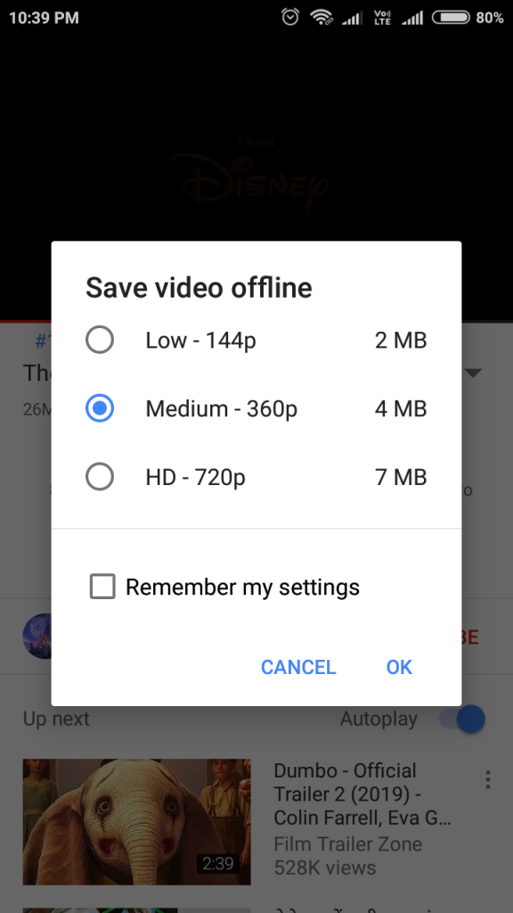 youtube offline video options