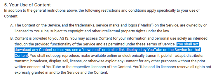 Comment télécharger une vidéo YouTube gratuitement 1 youtubes-terms-about-downloading-video
